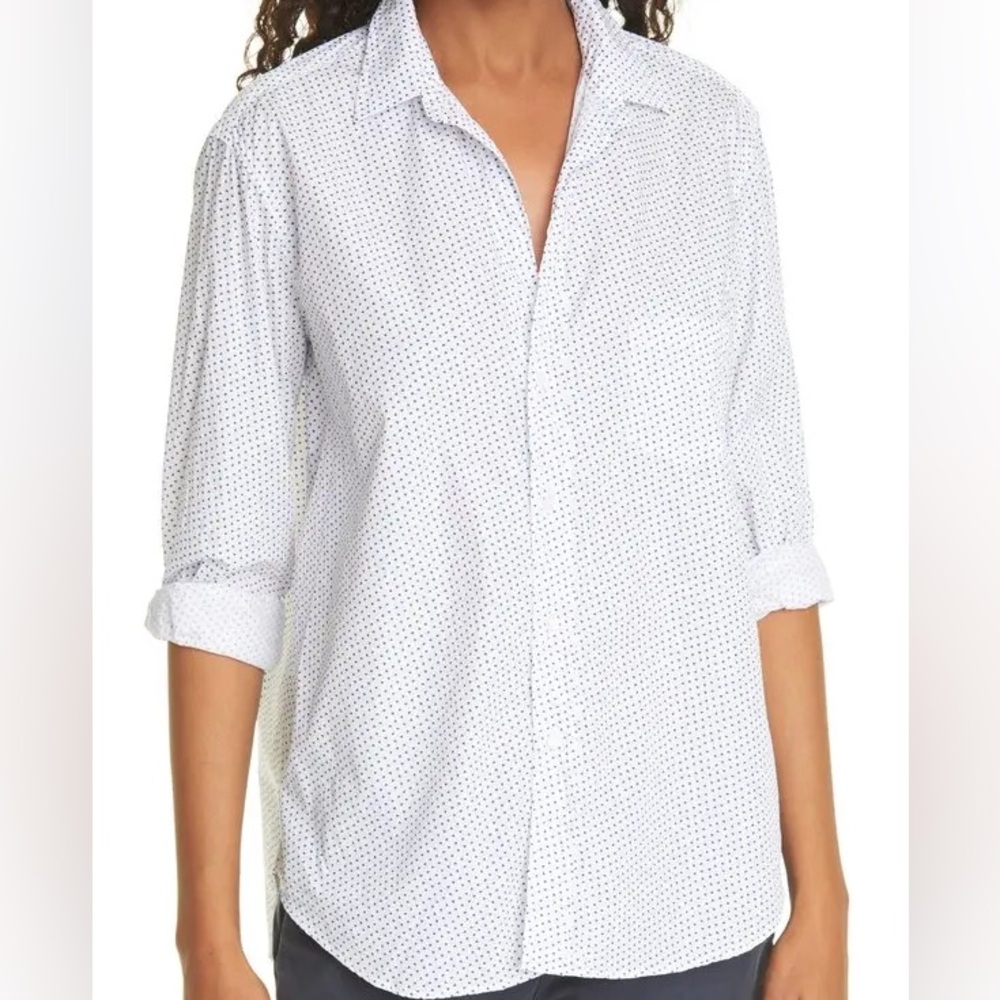 Frank & Eileen White Button-Down Blouse with mini-hearts